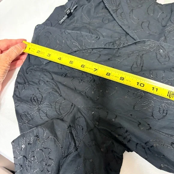 Lafayette 148 New York black sequin top with a button-down front and tie-wrap - Picture 8 of 9